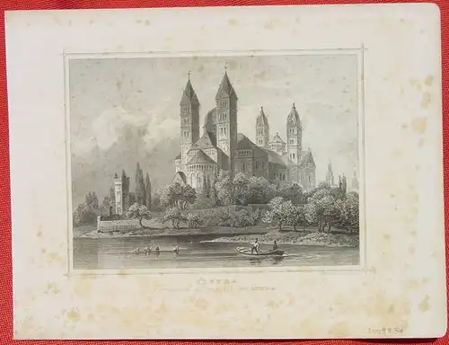 () "Speyer - Der Dom". Alter Stahlstich um 1880. Bildgroesse ca. 15,5 x 12 cm