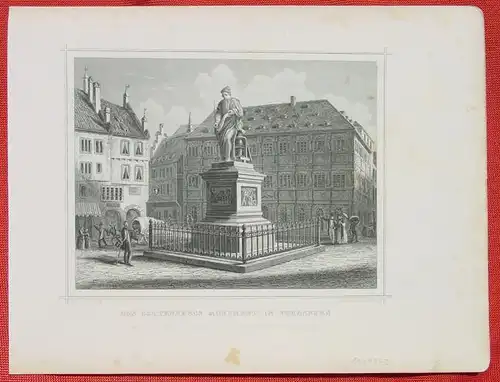 (1009332) "Das Guttenberg Monument in Strassburg". Stahlstich um 1880. Bildgroesse ca. 15 x 11 cm