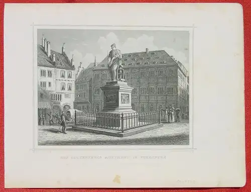 () "Das Guttenberg Monument in Strassburg". Stahlstich um 1880. Bildgroesse ca. 15 x 11 cm