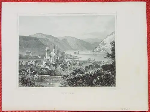 () "Bingen". Alter Stahlstich um 1880. Bildgroesse ca. 16 x 12 cm