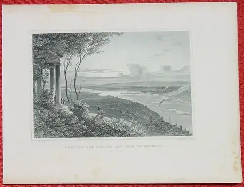 () "Aussicht vom Tempel auf dem Niederwald bei Ruedesheim". Stahlstich um 1880