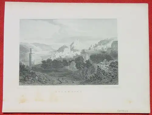 (1009347) "Oberwesel". Alter Stahlstich um 1880. Bildgroesse ca. 16 x 11 cm