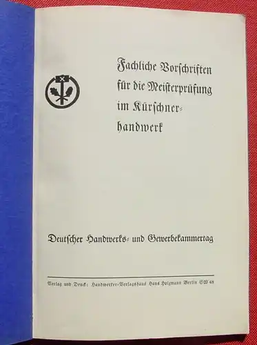 () "Kuerschnerhandwerk". 28 Seiten-Broschuere. Verlag Holzmann, Berlin 1937