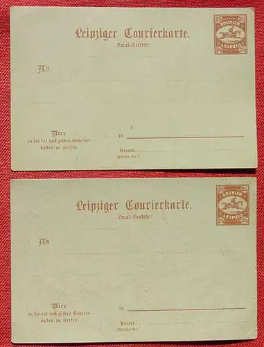 (1044929) Leipziger Kurierkarte. 2 Stueck. Ganzsachen je 2,5 Pfennig. Postreiter. Local-Verkehr