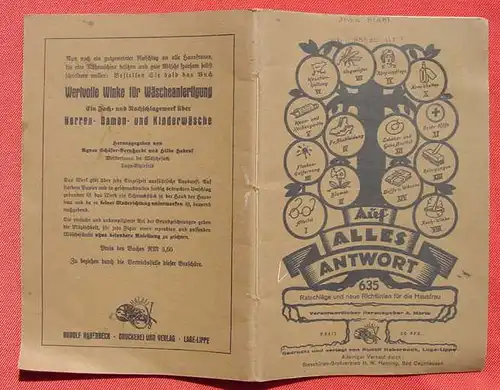 (0200044) "Auf Alles Antwort" 635 Hausfrauen-Ratschlaege. Maris. 48 S., 1930-er Jahre. Verlag Haberbeck