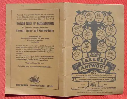 () "Auf Alles Antwort" 635 Hausfrauen-Ratschlaege. Maris. 48 S., 1930-er Jahre. Verlag Haberbeck