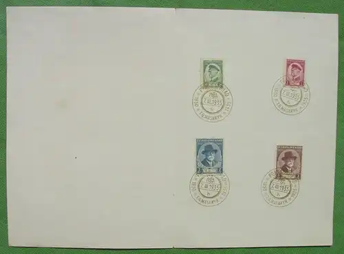 () Masaryk 1850-1935. Faltblatt. Gedenkblatt. Goldfarbener Sonderstempel auf 4 Briefmarken