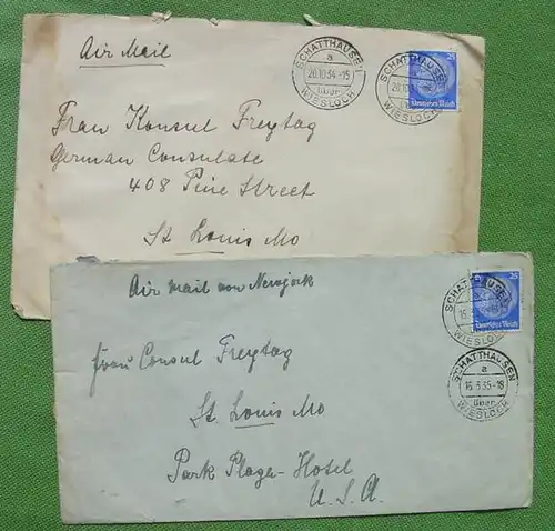 (1044966) 2 Kuverts Stempel Schatthausen Wiesloch 1934-35. Ohne Inhalt. Gebraucht