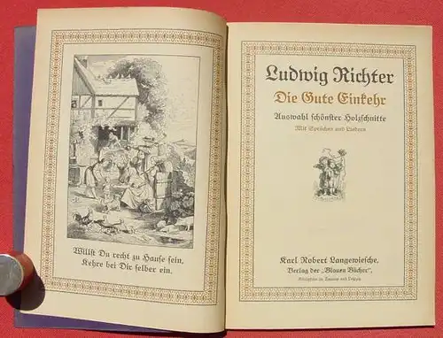 () Ludwig Richter "Die Gute Einkehr". Holzschnitte. Bildband. 1919 "Blauen Buecher", Langewiesche