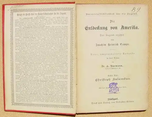 (0060328) "Die Entdeckung von Amerika" Campe. Teil 1 : Christoph Kolumbus. Kroener, Stuttgart um 1900