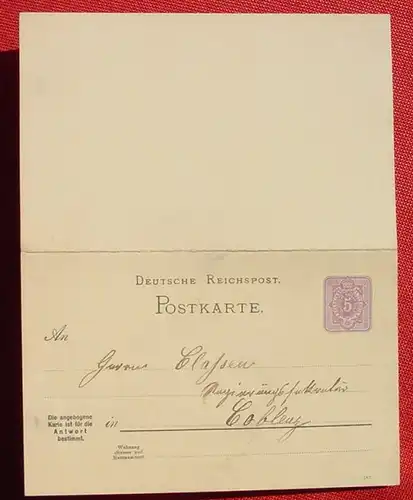 (1045103) Deutsche Reichspost. Postkarte u. Antwortkarte Ganzsache. Siehe Bilder