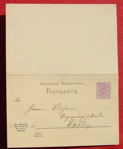 () Deutsche Reichspost. Postkarte u. Antwortkarte Ganzsache. Siehe Bilder