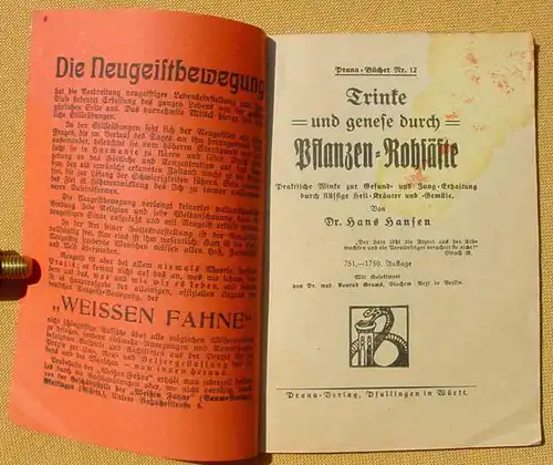 (0230006) "Trinke und genese durch Pflanzen-Rohssaefte" Hansen. Prana-Verlag, Pfullingen 1930