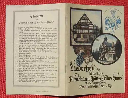 () Liederheft 'Alten Bauernschaenke' in Assmannshausen. 64 S., um 1930 ?