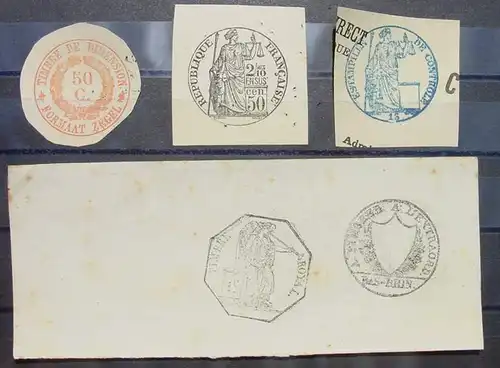 ()  Frankreich 5 x diverse Stempel, Steuermarken ? Siehe bitte Scan. 