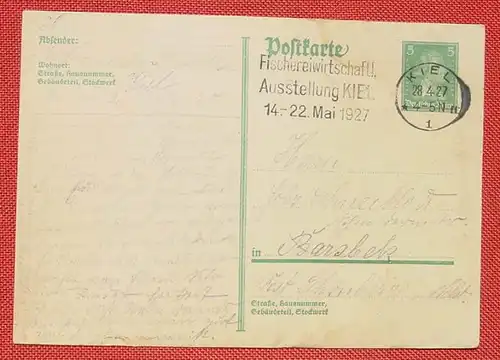 (1045344) Postkarte. Stpl. Fischereiwirtschaftliche Ausstellung Kiel 14. - 22. Mai 1927, siehe bitte scan