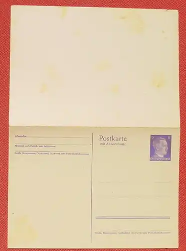 () Unbeschriebene Postkarte mit Antwortkarte, Drittes Reich, siehe bitte scan # Ganzsache