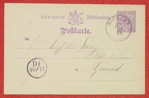 () Postkarte. Stempel Alsdorf ? 1888. Ganzsache. Siehe bitte scan