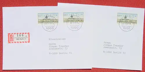 () 3 Belege mit Sondertarif Berlin 1991. Postkarte. Brief. Brief-Einschreiben