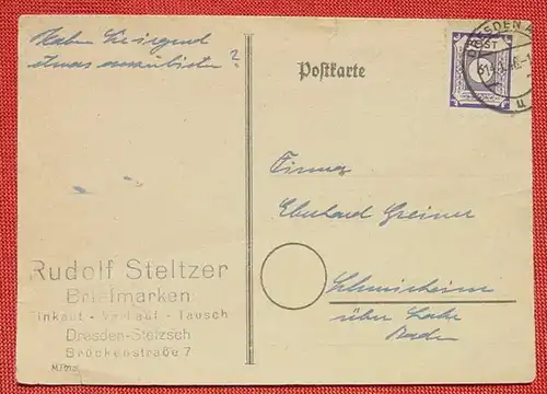 () Postkarte. Post 6. Dresden 14. 1. 1946. Gebrauchsspuren, Risse, Knicke, siehe Bilder