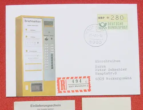 (1045405) Briefkuvert. Automatenmarken. Einschreiben. 22. 4. 1987 mit Belegen. Mannheim. Siehe Bilder