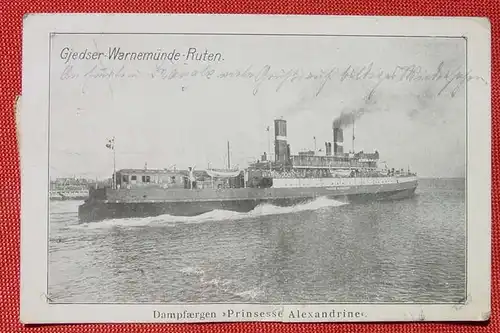 () Postkarte Gjedser-Warnemuende-Rutan. Prinsesse Alexandrine. Maengel unten Mitte. Gebrauchsspuren. # Dampfer