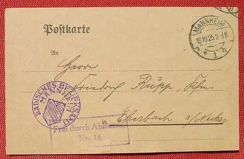 (1045453) Heimatbeleg Mannheim 1925. Mangel Rand unten. Siehe bitte Bilder