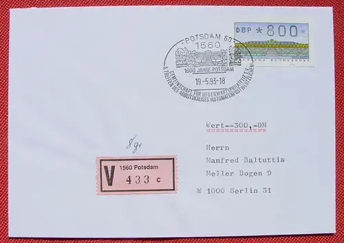 (1045478) FDC. Automaten-Postwertzeichen. Wertbrief. Potsdam. SST 19. 5. 1993. TOP Zustand