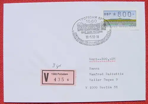 (1045479) FDC. Automaten-Postwertzeichen. Wertbrief. Potsdam. SST 19. 5. 1993. TOP Zustand