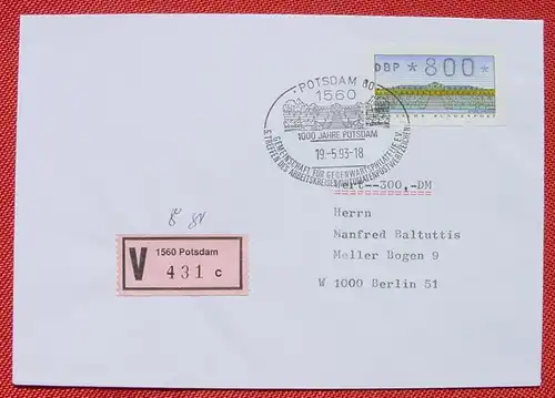 (1045480) FDC. Automaten-Postwertzeichen. Wertbrief. Potsdam. SST 19. 5. 1993. TOP Zustand