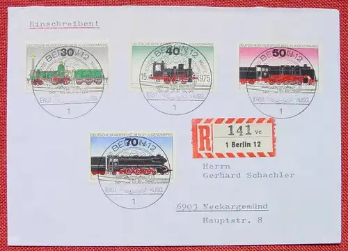 () Einschreiben. Berlin. 4 x Sonderstempel 1975. Eisenbahn. Lokomotiven, siehe bitte Bild