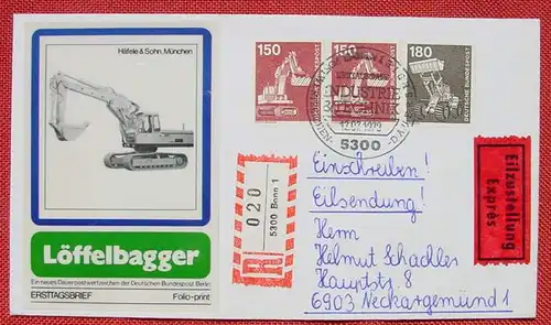 () FDC. 12. 7. 1979 Einschreiben Eilzustellung. Loeffelbagger. Ersttagsbrief