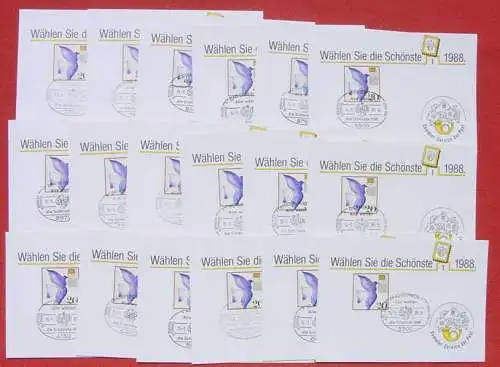 ! Neu : Versandkosten ab Euro 2,20 () 18 x "Die Schönste 1988". Deutschland. 18 Gedenkkarten mit versch. SST. TOP Zustand ! Ein paar wenige Gratisbeigaben verschiedener Art werden beigelegt als Überraschung  # Philatelie # Briefmarken