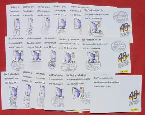 ! Neu : Versandkosten ab Euro 2,20 () 40 Jahre BRD. 16 Gedenkkarten mit versch. SST v. 1989. 16 Karten u. 1 Deckblatt. Ein paar wenige Gratisbeigaben werden beigelegt als Überraschung)  # Philatelie # Briefmarken