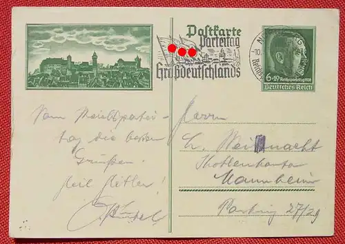 (1045499) Postkarten-Gruesse vom Parteitag Grossdeutschlands in Nuernberg. Stempel. Rs unbeschrieben