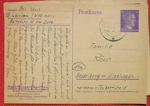 (1045500) 3 x Postkarten mit verschiedenen Textaufdrucken. 1944-1945. Siehe bitte Bilder