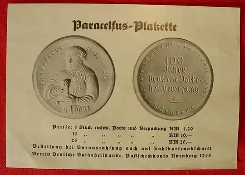 Reklame 'Paracelsus Plakette', Nbg. 1930er J. (0080471)
