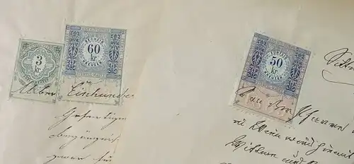 (1038842) Oesterreich Dokumente v. 1883 u. 1886 mit Gebuehrenmarken