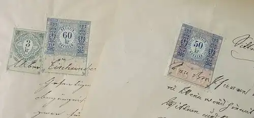 () Oesterreich Dokumente v. 1883 u. 1886 mit Gebuehrenmarken