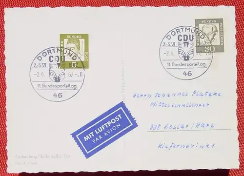 () Postkarte mit SST Dortmund 2. 6. 1962. CDU Parteitag