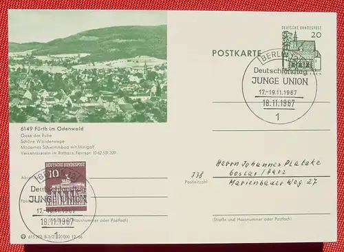 () Postkarte mit SST Berlin 18. 11. 1967. Junge Union Deutschlandtag