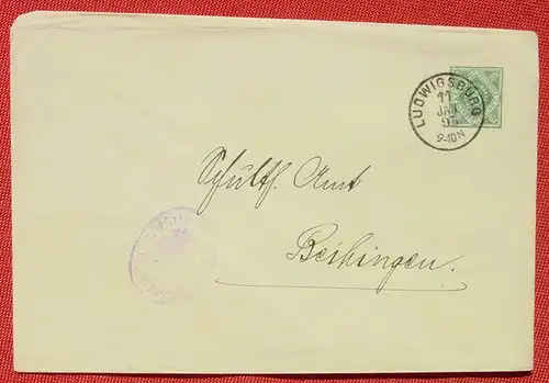 (1039053) Kuvert Ganzsache 5 Pf. Dienst-Sache Wuerttemberg, Ludwigsburg 1895