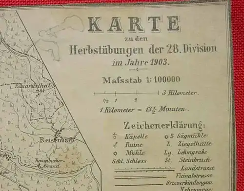 (0340126) Militaer-Landkarte auf Leinen. Herbstuebungen 28. Division. 1903