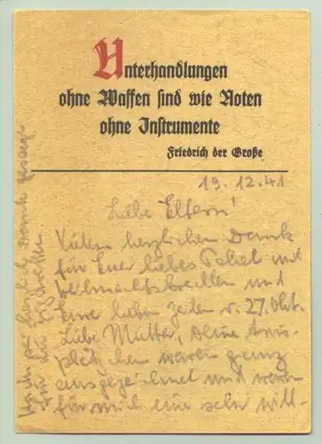 () Feldpostkarte mit Spruch v. Friedrich dem Grossen. Verkehrs-Verlag Schilder, Breslau, Nr. 14