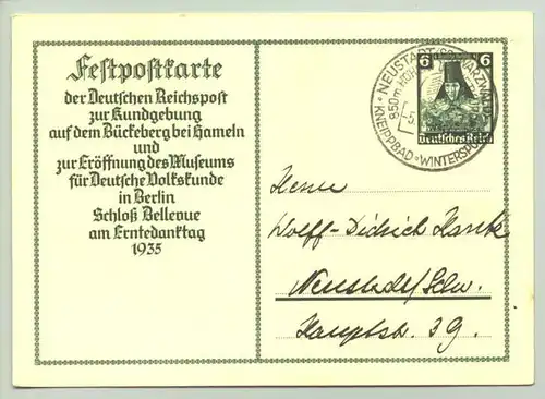 () Festpostkarte Reichspost Bueckeberg Erntedanktag 1935 # Ganzsache