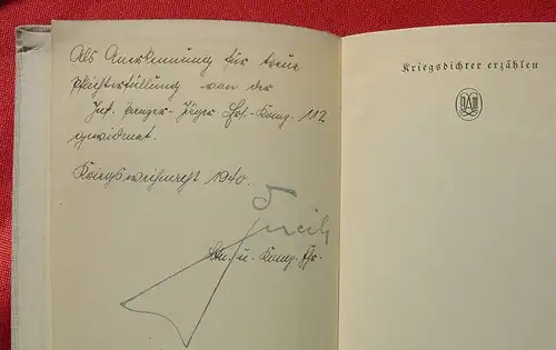 () Velmede, A. F. (Hg.) "Kriegsdichter erzaehlen". 286 S., 1937 Langen / Mueller-Verlag