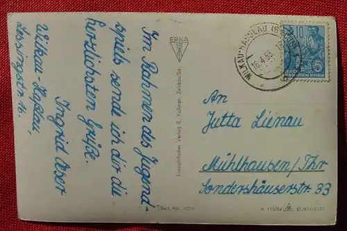 () Wilkau-Hasslau i. Sa. Rathaus. Marke u. Stempel 1955