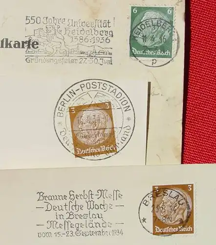 () Fuenf besondere Stempel aus der 3.-Reich-Zeit auf Postkarten