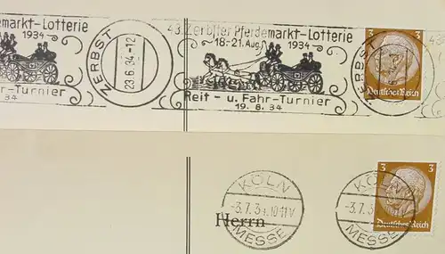 (1030594) Fuenf besondere Stempel aus der 3.-Reich-Zeit auf Postkarten