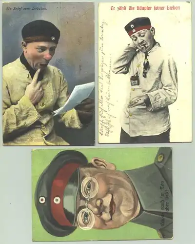 (1025732) 3 Ansichtskarten mit Motiven 'Militaer / Humor'. 1909, 1915, 1917